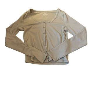 Hollister Women's Ribbed Button-Up Top - Light Green